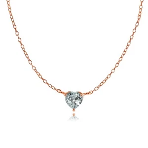 Dainty Aquamarine Small Heart Choker Necklace in Rose Gold Plated 925 Silver - Picture 1 of 4