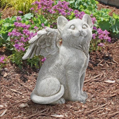 Cute Cat Angel Pet Memorial Sculpture Kitten Garden Statue Yard Pond Patio Deck - Image 1 of 2