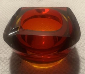 Cenicero de Colección Murano MCM Vidrio Sommerso Geoda Tazón Facetado Rojo Naranja Brillo Italia - Imagen 1 de 6