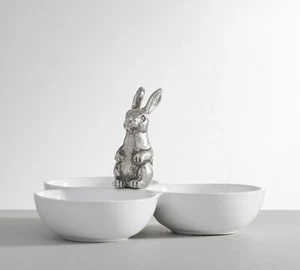 Pottery Barn FARMER BUNNY Triple Condiment Bowl ~ Easter ~ NEW IN BOX - Picture 1 of 1