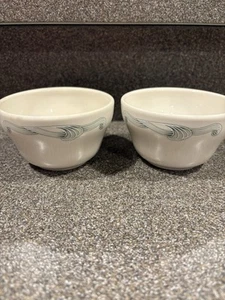 2 Vintage Homer Laughlin China Custard Ramekin White Green Scroll Bunting - Picture 1 of 3