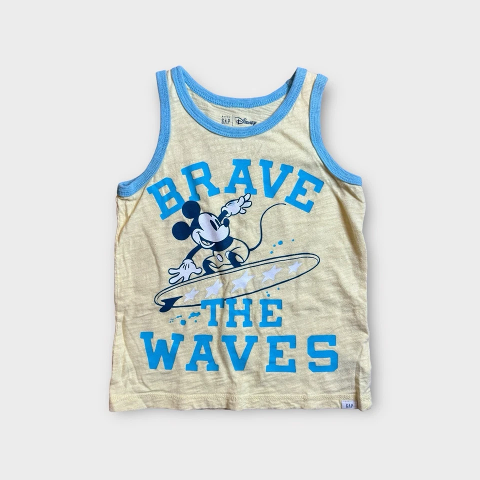 Gap x Disney Brave The Waves Mickey Mouse Surf Yellow & Blue Tank Top - Image 1 of 4