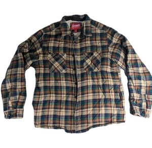 Coleman Fleece Lined Flannel Shacket Men's Size M Medium Brown Yellow Plaid - Picture 1 of 13