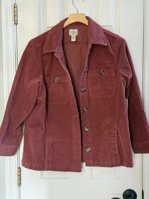 Blazer para mujer St John's Bay de pana borgoña talla PM abotonado Foto 1 de 4