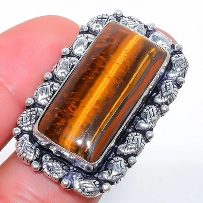 Anillo de joyería enchapado en plata con piedras preciosas ojo de tigre amarillo s.7 W316 Foto 1 de 4