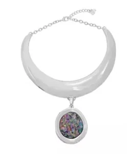 Robert Lee Morris Soho Silver Tone Abalone Pendant Collar Necklace - Picture 1 of 4