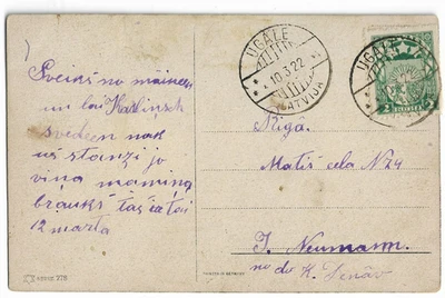 Letônia. 1922.  Cartão postal enviar UGALE para Riga - Imagem 1 de 2