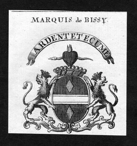 1820 - Bissy Coat of Arms Heraldry Copper Engraving - Picture 1 of 1
