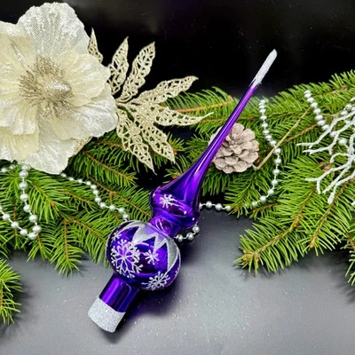 Purple Glass Tree Topper with Silver Snowflakes – Handmade Christmas Ornament - Image 1 of 4