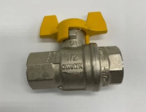 1/2” npt female valve yellow t-handle CW617N PN40 DN15 600CWP Nickel plated US5G - Bild 1 von 3
