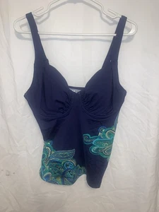 Title Nine Tankini Top Paisley Blue Swimsuit Strappy Underwire Bra 38D - Picture 1 of 5