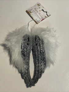 6” Silver Angel Wings Ornament New  - Picture 1 of 2