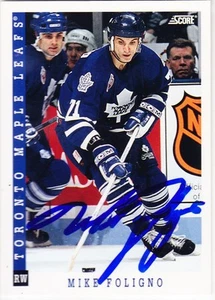 1993-94 Score Mike Foligno Signed Auto Toronto Maple Leafs #387 - Picture 1 of 2