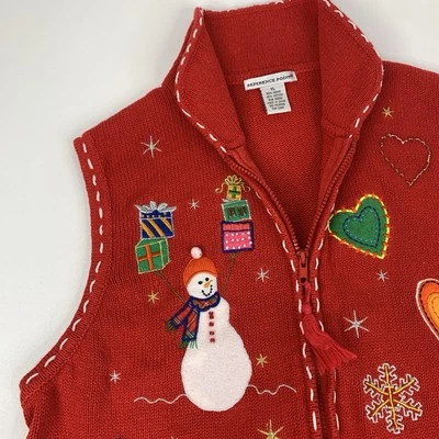 De Colección Navidad Suéter Chaleco Cremallera Grannycore Muñeco de Nieve Talla XL Apliques LEER Foto 1 de 4