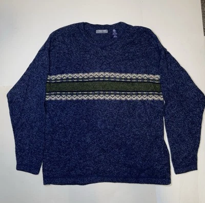 Structure Men’s Sweater 100% Lambswool Blue Green Nordic Wool Size Large - Image 1 of 4