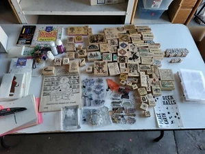 Rubber Stamp Lot of 125+ VTG Some new some used + stamp materials huge lot - Picture 1 of 12