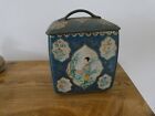 VINTAGE METAL TIN CONTAINER WITH LID JAPANESE STYLE DESIGN BLUE IN COLOUR #698