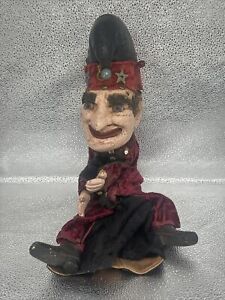 Vintage 1930s Wooden 18” Jester Hand Puppet Marionette RARE