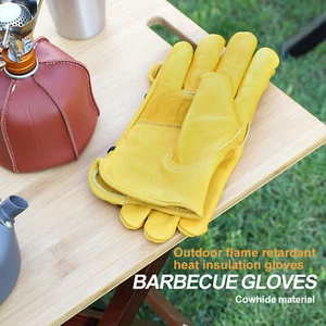 1 Pair Barbecue Glove Delicate Stitching Comfortable Work Cowhide Heat Resistant - Picture 1 of 10
