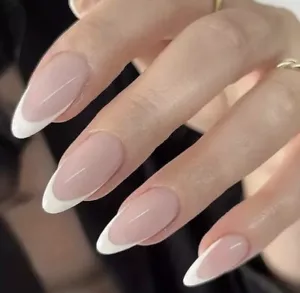 24 pcs Pointed Almond Shaped Fake Nails, White French Full Cover Acrylic False - Picture 1 of 8