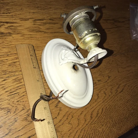Antique  Wall Sconce Mounted Lamp. WHITE. IT WORKS! TAKES A 2" GLOBE. 6" X 4" Cover