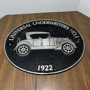 Vintage Universal Underwriters No.1 Cast Car Club Plaque 1922 Peerless - Picture 1 of 6