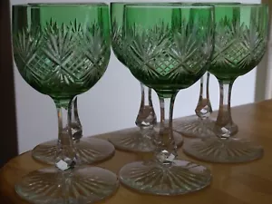BACCARAT 6 VERRES A VIN DU RHIN ROEMER CRISTAL VERT REF 8359 12 cm 11 cls - Imagen 1 de 10