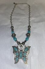 SIMULATED TURQUOISE BUTTERFLY NECKLACE FASHION JEWELRY - BEAUTIFUL
