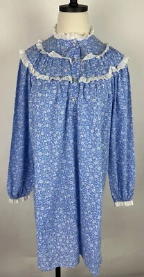 Vintage Lanz Nightgown Womens Small 80s Babydoll Prairie Floral Ruffled Lace - Image 1 of 4