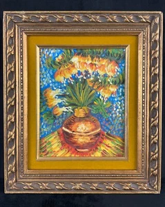 Vintage Framed Post-Impressionist Still Life Floral Oil on Canvas After Van Gogh - Picture 1 of 11