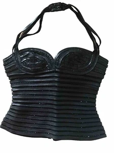 Bustier Corset En Cuir Et Perles Noires Jitrois. Parfait État. Taille 38. - Imagen 1 de 7