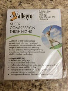 Allegro Women’s Compression Thigh Highs #3 Medium Beige 15-20mmHg Sheer & Firm