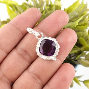 Natural Morado Gema Amatista 925 Plata de Ley 1.5" Colgante 21.95 Quilate - Imagen 1 de 2