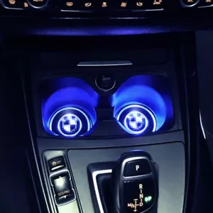 2x Car Interior Console LED Cup Holder 7-Color Ambient Atmosphere Lights For BMW - Picture 1 of 12