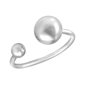 Stylish Double Ball Sphere Open-Ended Band Sterling Silver Ring-7 - Picture 1 of 5