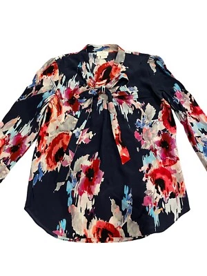 Kate Spade Live Colorfully Size XS 100% Silk Blouse Shirt Top Tie V-Neck Floral - Изображение 1 из 4
