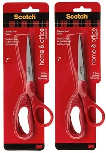Scotch Household Scissor, 7-Inches Red Handle Light Duty Cutting - Pack of 2 - Picture 1 of 5