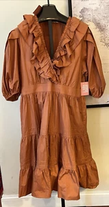 NWT Ivy City Co 2X Womens Tobacco Brown Tiered Cotton Long Dress - Picture 1 of 9