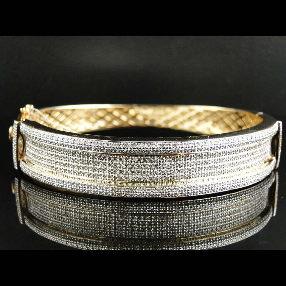 Brazalete para hombre de oro amarillo de 14 quilates con diamantes simulados de corte redondo de 3 quilates de 9" Foto 1 de 4