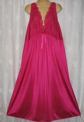 NUEVO 2X MAXI CAMISÓN VINTAGE SEARS FUNDAMENTALS FRAMBUESA ENCAJE SEDOSO Foto 1 de 3