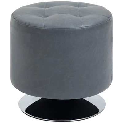 HOMCOM 360° Swivel Foot Stool PU Footstool with Thick Padding, Grey - Image 1 of 4