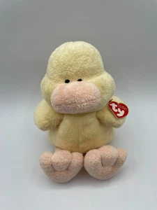 New Imperfect Tag Ty Pluffies PUDDLES Yellow Orange Duck Plush Beanie 2002 9" - Picture 1 of 12