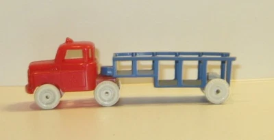 VINTAGE WANNATOY RED & BLUE PLASTIC SEMI TRUCK & TRAILER  MADE IN U.S.A. - Image 1 of 4