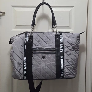 Steve Madden grau gesteppte Beuteltasche Seesack Weekender Reise groß 20" - Bild 1 von 14