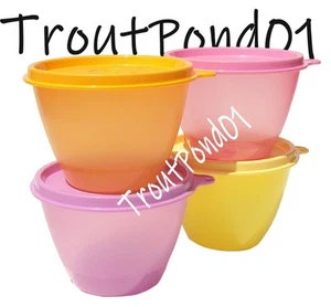 Juego de 4 cuencos para refrigerador TUPPERWARE 14 OZ púrpura rosa amarillo anidamiento - Imagen 1 de 3
