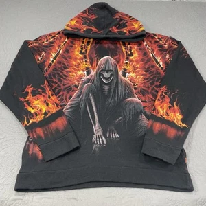 Spiral Direct Hoodie AOP All Over Grim Reaper Death Awaits Flame Vintage Skull - Picture 1 of 8