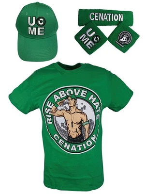 John Cena Niños Verde Niños Disfraz Camiseta Sombrero Pulseras Foto 1 de 4