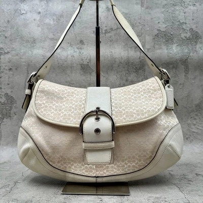 Bolso de Hombro COACH SOHO Bolso de Mano Firma Cuero Blanco Beige Lona Foto 1 de 4