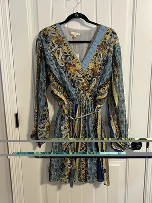 #8416. Vestido boho manga larga estampado azul caballete para mujer. Talla M Nuevo con etiquetas Foto 1 de 4