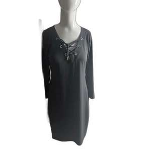 Calvin Klein Women’s Dress V Neck Sz 2 w/ Criss Cross Front Knee Length Gray - Picture 1 of 7